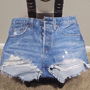 Levi's Distressed Light Blue High-Waist Jean Shorts